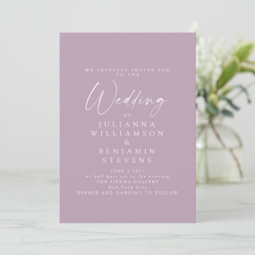 Elegant Dusty Lilac Minimalist Script Wedding Invitation