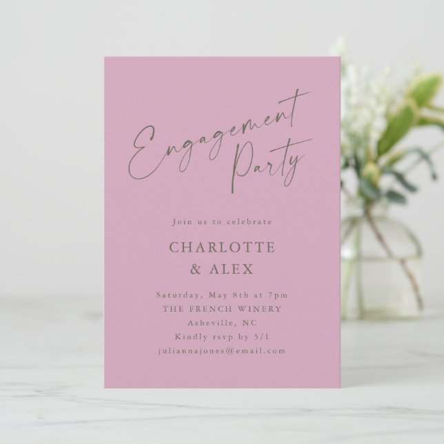 Elegant Dusty Mauve Calligraphy Engagement Party Invitation (Standing Front)