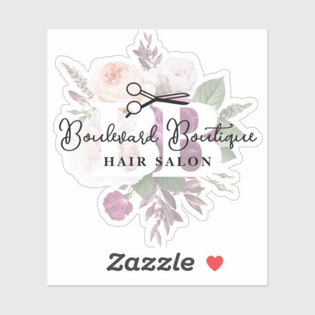 Elegant Dusty Mauve Floral Hair Salon Stylist Logo Sticker (Sheet)