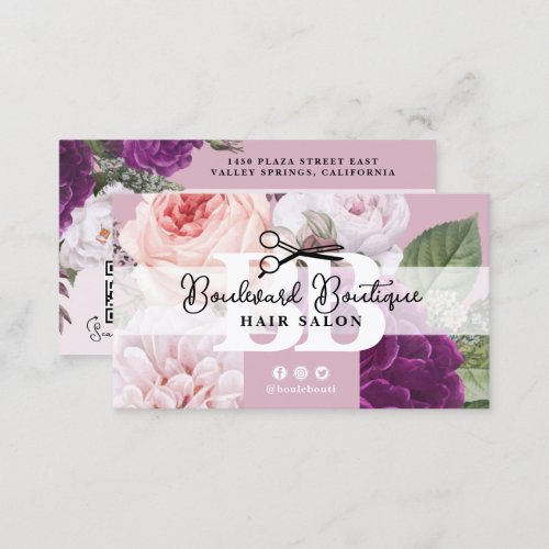 Elegant Dusty Mauve Floral Hair Salon Stylist QR Business Card