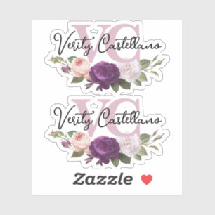 Elegant Dusty Mauve Floral Personal Name Logo 2-Up Sticker