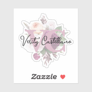 Elegant Dusty Mauve Floral Personal Name Logo Sticker