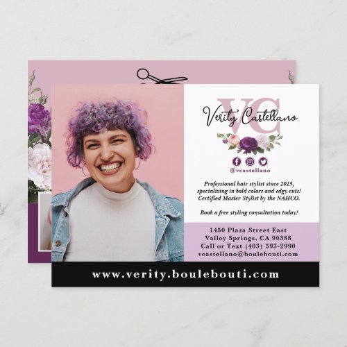 Elegant Dusty Mauve Floral Salon Photo Marketing Postcard