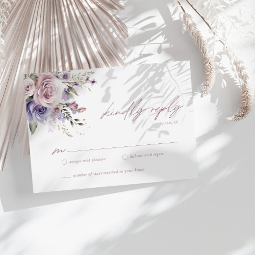 Elegant Dusty Mauve  Lavender Wedding RSVP Invitation