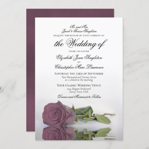 Elegant Dusty Mauve Pink Rose Formal Wedding Invitation