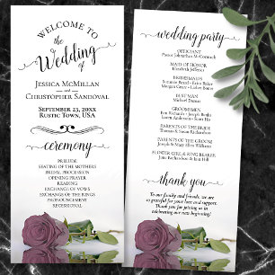 Elegant Dusty Mauve Pink Rose Romantic Wedding Program