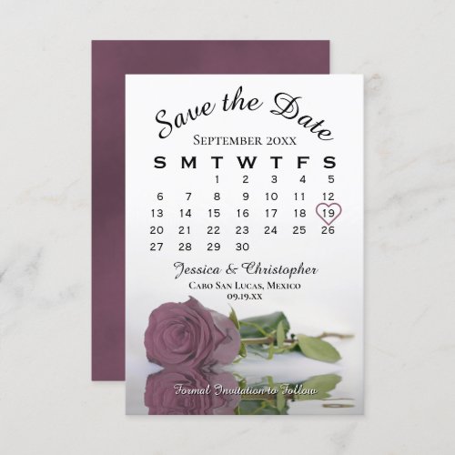 Elegant Dusty Mauve Pink Rose Wedding Calendar Save The Date