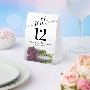 Elegant Dusty Mauve Pink Rose Wedding Table Number Paper Table Tent