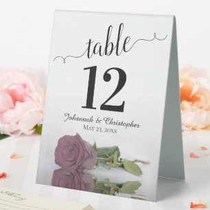 Elegant Dusty Mauve Pink Rose Wedding Table Number Table Tent