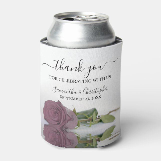 Elegant Dusty Mauve Pink Rose Wedding Thank You Can Cooler (Can Front)
