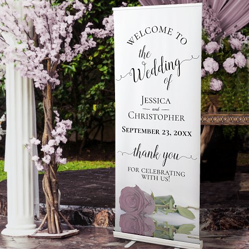 Elegant Dusty Mauve Pink Rose Wedding Welcome Retractable Banner