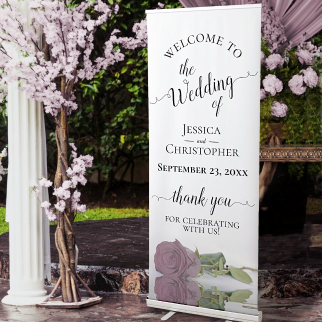 Elegant Dusty Mauve Pink Rose Wedding Welcome Retractable Banner (Creator Uploaded)