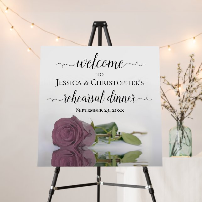 Elegant Dusty Mauve Rose Rehearsal Dinner Welcome Foam Board (In Situ (Stand))