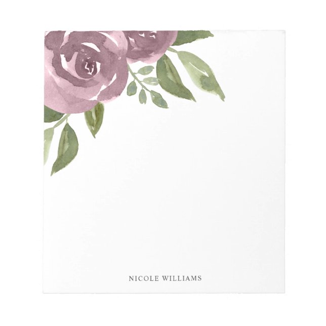 Elegant Dusty Mauve Watercolor Floral Notepad (Front)
