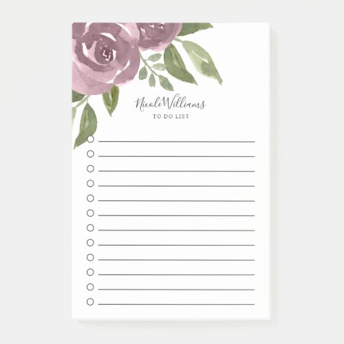 Elegant Dusty Mauve Watercolor Floral To_Do List Post_it Notes