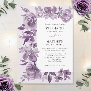 Elegant Dusty Mauve Watercolor Floral Wedding Invitation