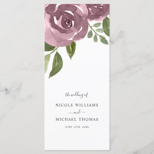 Elegant Dusty Mauve Watercolor Floral Wedding Program