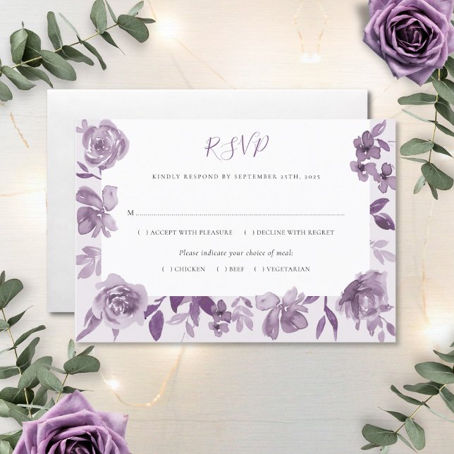 Elegant Dusty Mauve Watercolor Floral Wedding RSVP Card (Creator Uploaded)