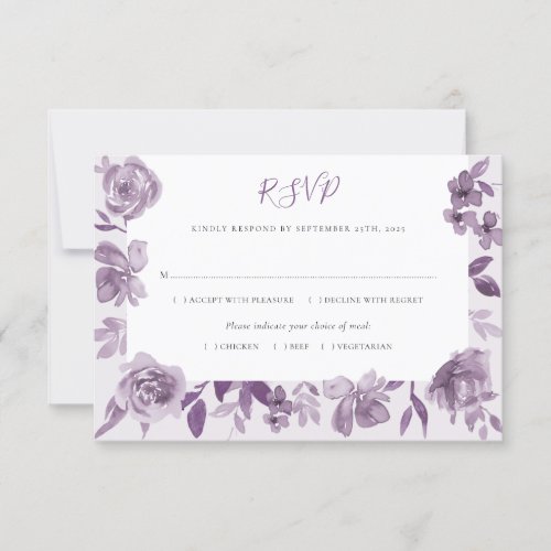 Elegant Dusty Mauve Watercolor Floral Wedding RSVP Card