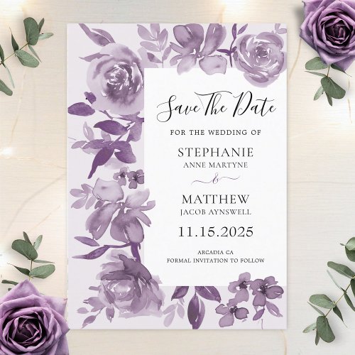 Elegant Dusty Mauve Watercolor Floral Wedding Save The Date