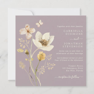 Elegant Dusty Mauve Watercolor Wildflowers Wedding Invitation
