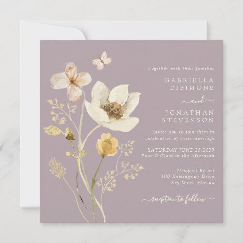 Elegant Dusty Mauve Watercolor Wildflowers Wedding