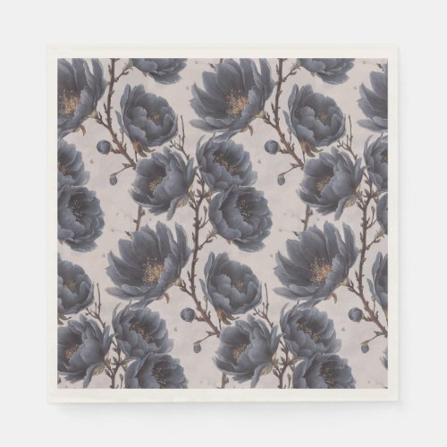 Elegant dusty navy blue flower rustic wedding napkins