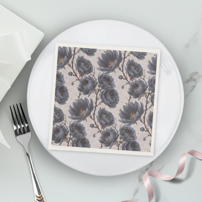 Elegant dusty navy blue flower rustic wedding napkins (Creator Uploaded)