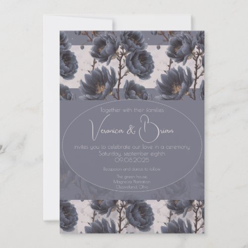Elegant Dusty Navy Blue wedding Floral Invitation