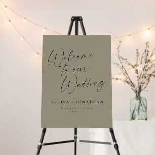 Elegant Dusty Olive Script Custom Wedding Welcome Foam Board