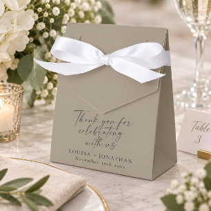Elegant Dusty Olive Trendy Script Custom Thank You Favor Boxes
