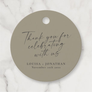 Elegant Dusty Olive Trendy Script Custom Thank You Favor Tags