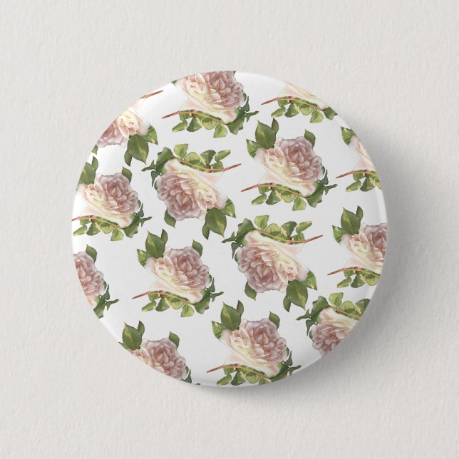 Elegant dusty peachy orange white floral rose button (Front)