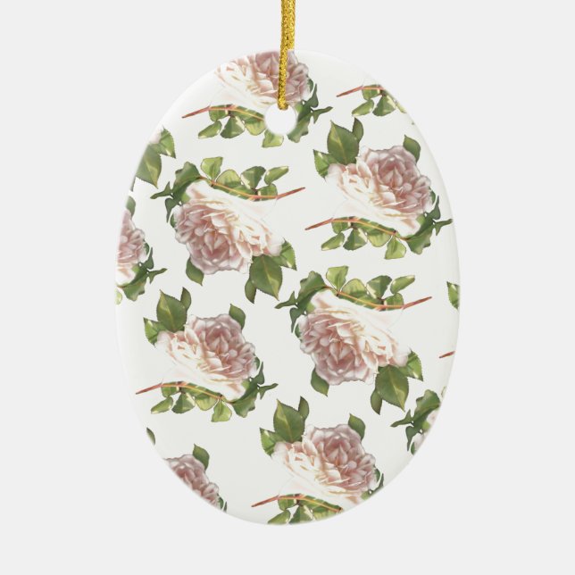 Elegant dusty peachy orange white floral rose ceramic ornament (Front)