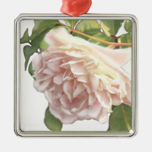 Elegant dusty peachy orange white floral rose metal ornament