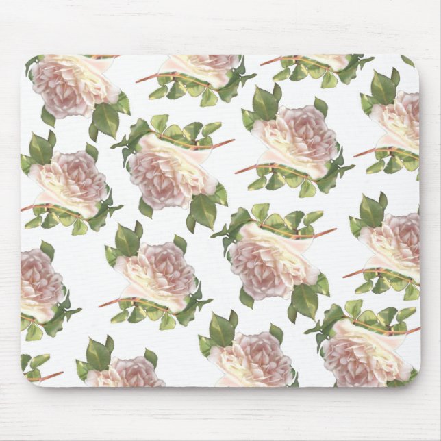 Elegant dusty peachy orange white floral rose mouse pad (Front)