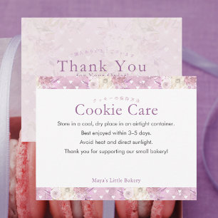 Elegant Dusty Pin Floral Cookie Care Instructions Thank You Card