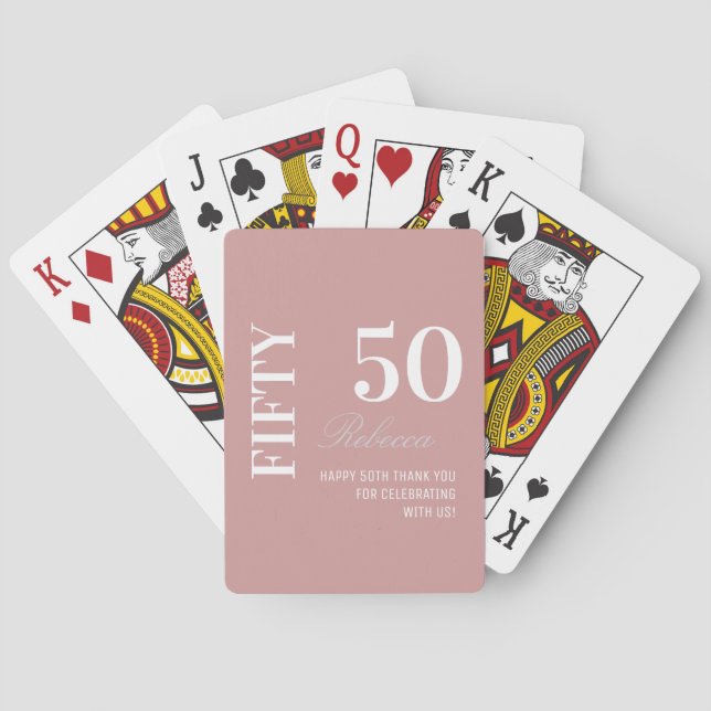 Elegant Dusty Pink 50th Birthday Name  Poker Cards (Back)