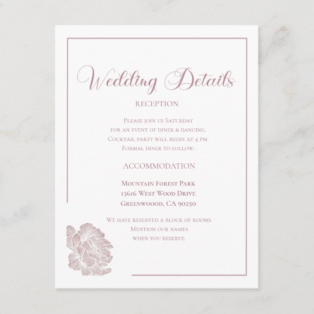 Elegant Dusty Pink and White Floral Wedding Enclosure Card (Front)