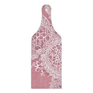 Elegant Dusty Pink and White Vintage Lace Pattern Cutting Board