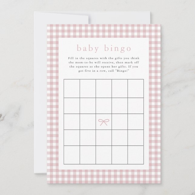 Elegant Dusty Pink Baby Shower Bingo Card (Front)