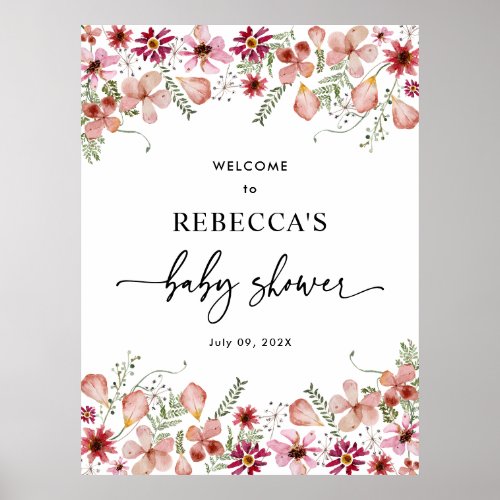 Elegant Dusty Pink Baby Shower Welcome Sign Poster