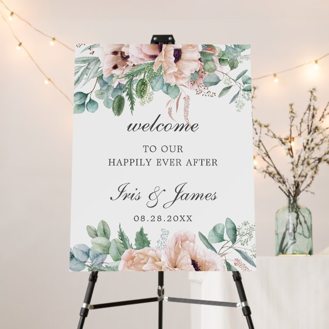 Elegant Dusty Pink Blush Floral Wedding Welcome  Foam Board (In Situ (Stand))