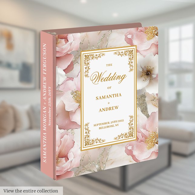 Elegant dusty pink boho floral wedding memory 3 ring binder (Elegant dusty pink boho floral wedding memory 3 ring binder)