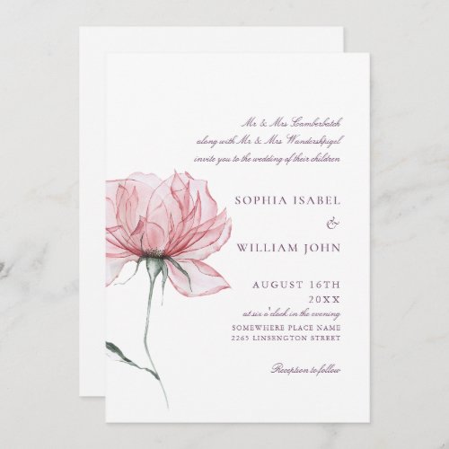 Elegant Dusty Pink Boho Flowers Wedding Invitation