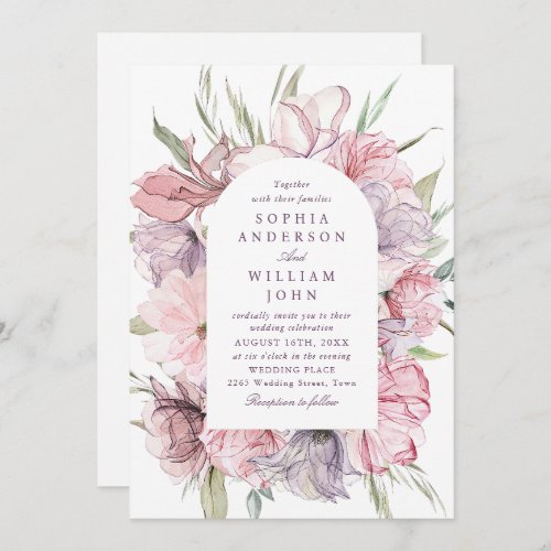 Elegant Dusty Pink Boho Flowers Wedding Invitation