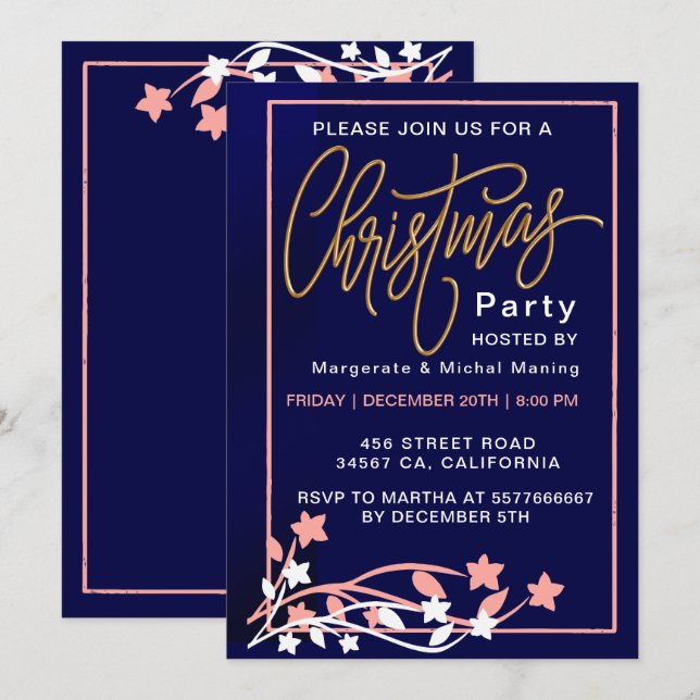 Elegant Dusty Pink Boho Wildflower Christmas Invitation (Front/Back)