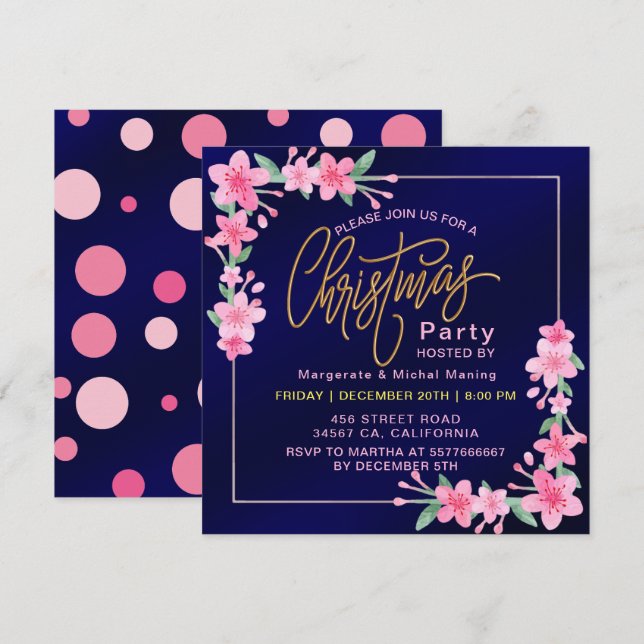 Elegant Dusty Pink Boho Wildflower Christmas  Invitation (Front/Back)
