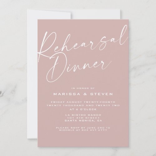 Elegant Dusty  Pink Calligraphy Rehearsal Dinner  Invitation