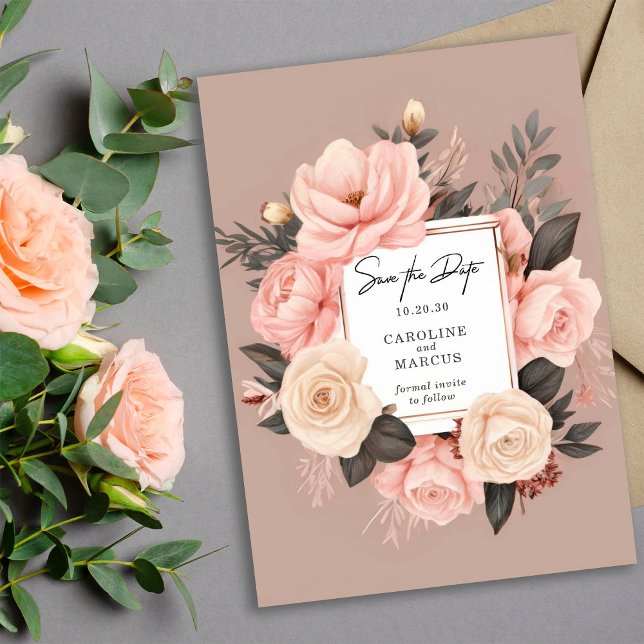 Elegant Dusty Pink Cream Gray Floral Wedding  Save The Date (Creator Uploaded)